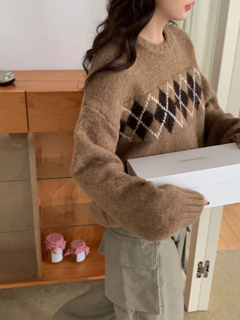 There By - Korean Women Fashion - #romanticstyle - Momo Argyle Knit - 6