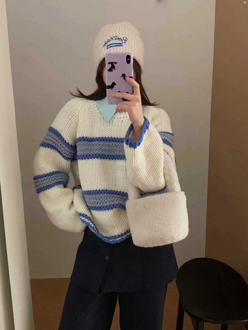 There By - Korean Women Fashion - #shopsmall - Sloan Stripe Knit - 7