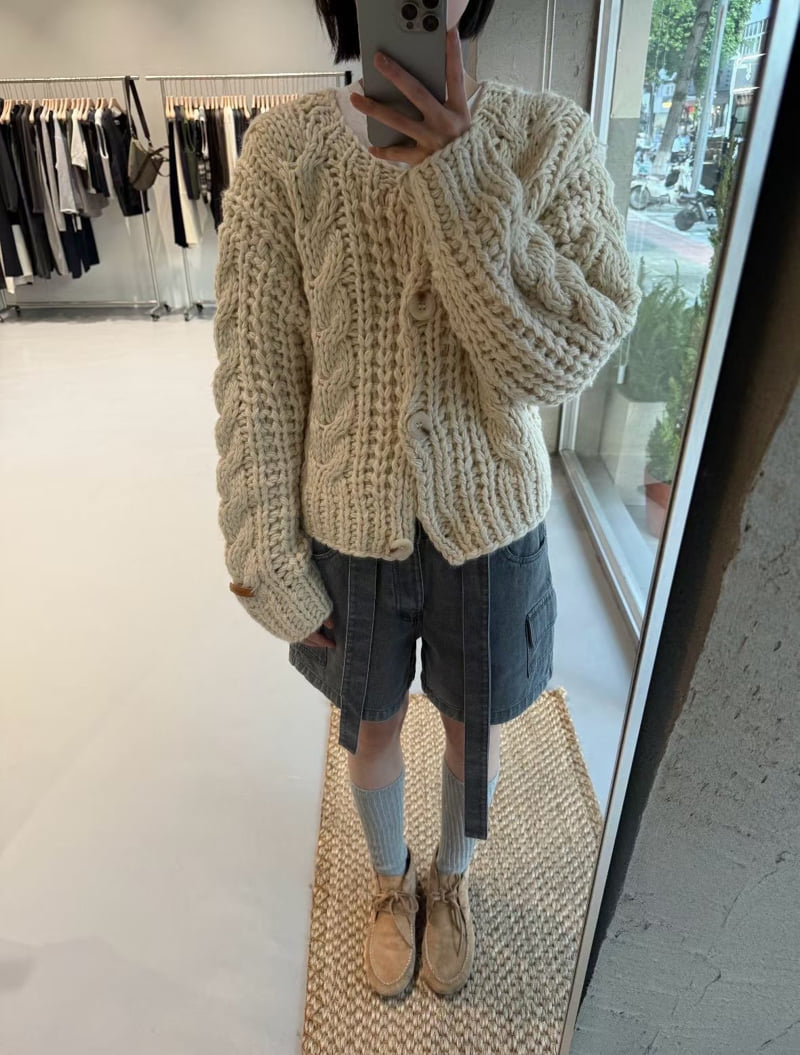 There By - Korean Women Fashion - #shopsmall - Cream Hand-Knit Cardigan - 2