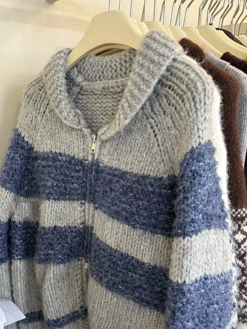 There By - Korean Women Fashion - #vintageinspired - Jane Knit Zip-Up - 5