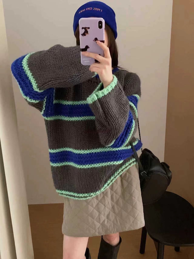 There By - Korean Women Fashion - #vintagekidsstyle - Sloan Stripe Knit - 3