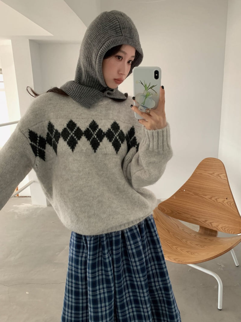 There By - Korean Women Fashion - #vintagekidsstyle - Momo Argyle Knit - 3