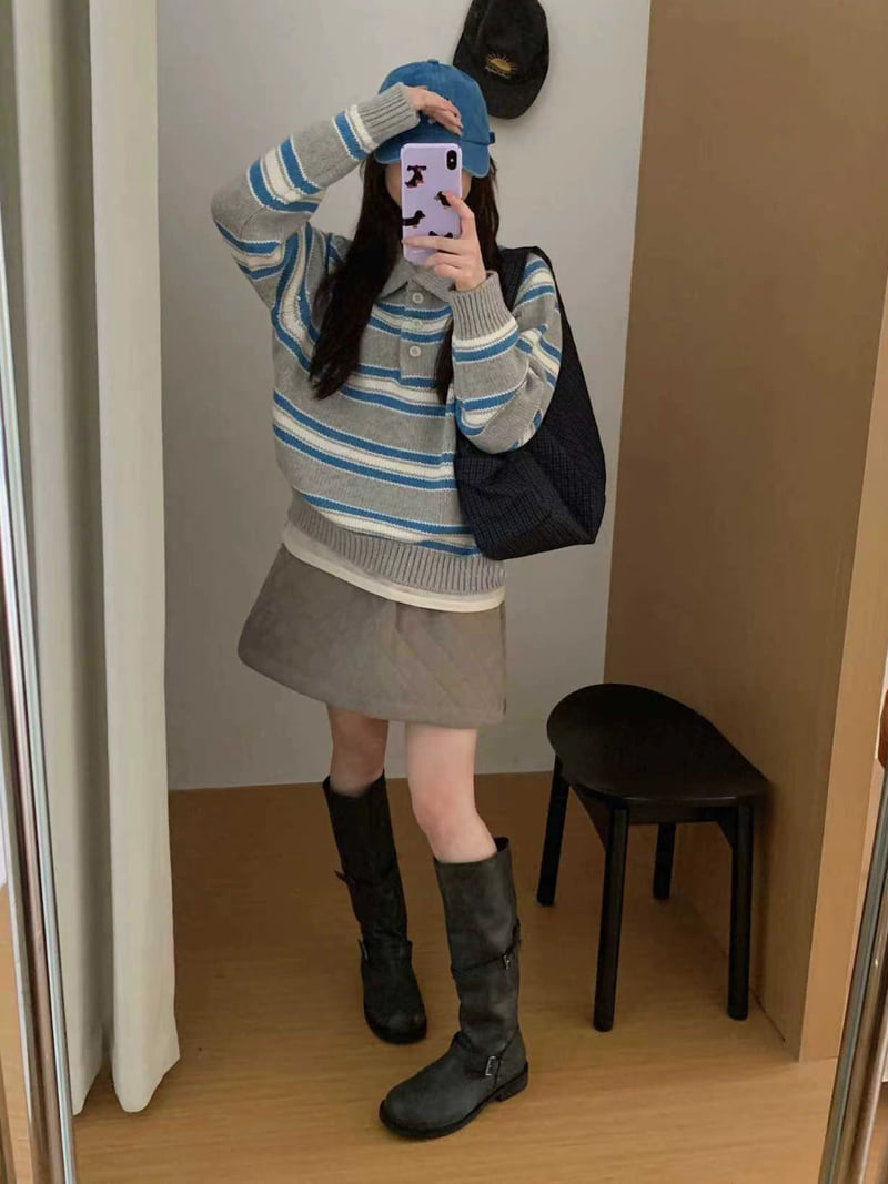 There By - Korean Women Fashion - #womensfashion - Use Stripe Knit - 5