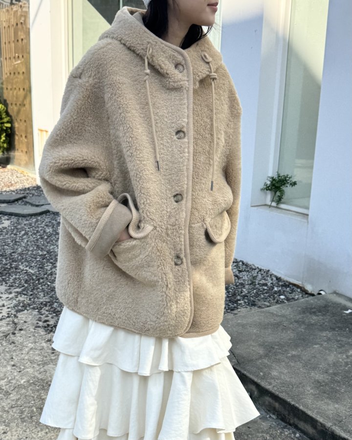 Theres - Korean Women Fashion - #vintageinspired - Button Hood Jacket - 3