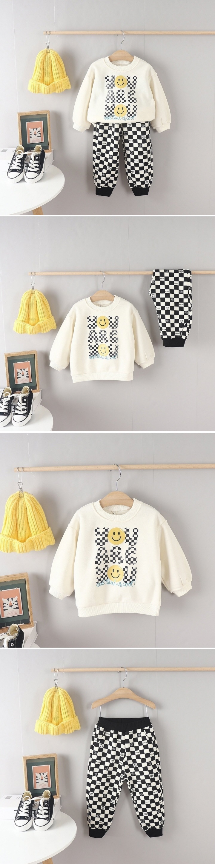 Tony - Korean Children Fashion - #childofig - Checkered Smile Top Bottom Set