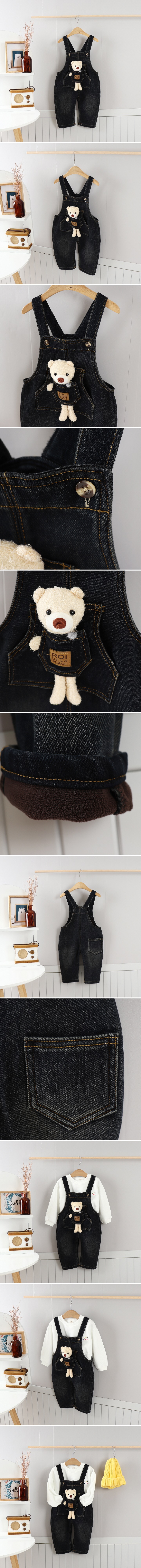 Tony - Korean Children Fashion - #designkidswear - Fleece Teddy Denim Overalls