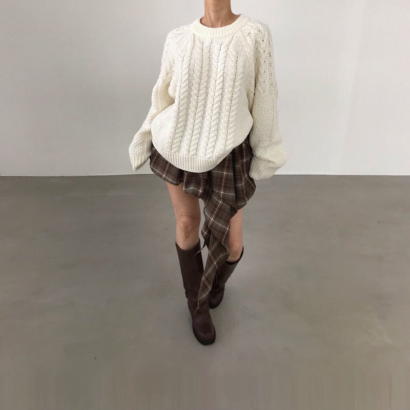 Twomoon - Korean Women Fashion - #momslook - Cable Round Knit - 7
