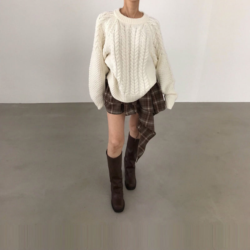 Twomoon - Korean Women Fashion - #momslook - Cable Round Knit - 9