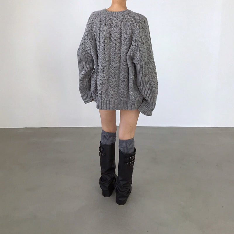 Twomoon - Korean Women Fashion - #romanticstyle - Cable Round Knit - 4