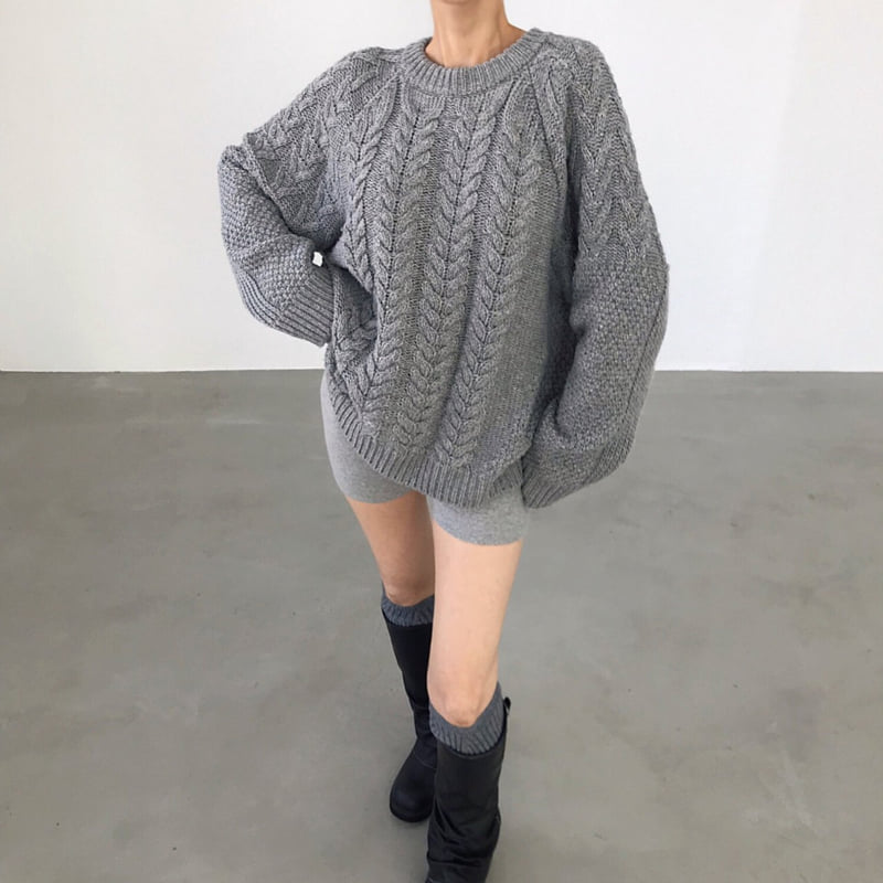 Twomoon - Korean Women Fashion - #thatsdarling - Cable Round Knit - 5