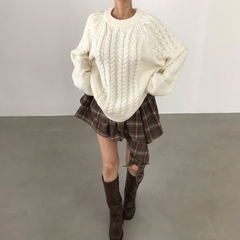 Twomoon - Korean Women Fashion - #womensfashion - Cable Round Knit - 8