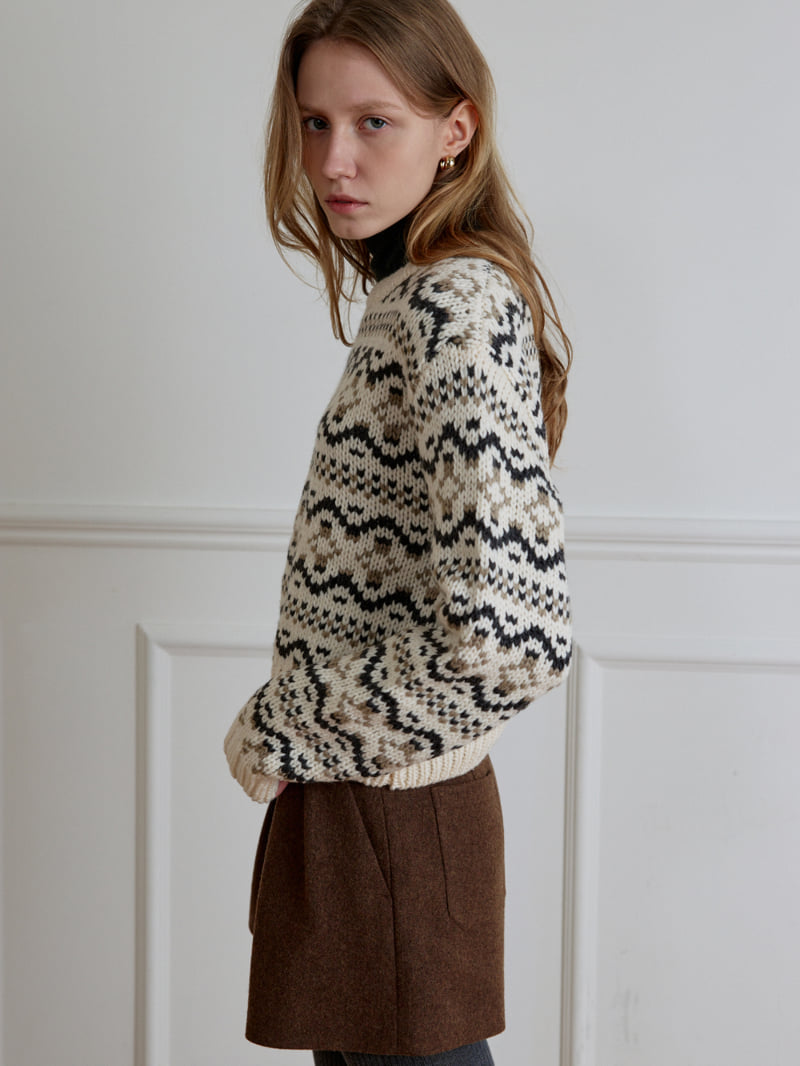 Understanding - Korean Women Fashion - #momslook - Jacquard Round Knit - 5