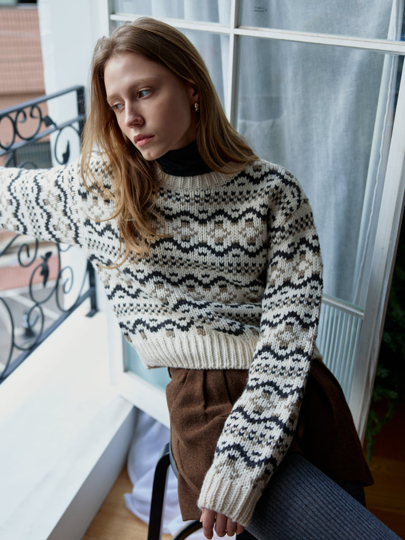 Understanding - Korean Women Fashion - #momslook - Jacquard Round Knit - 7