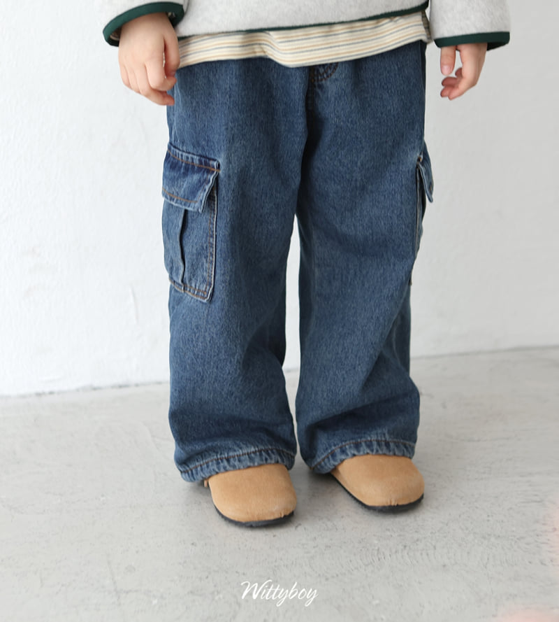 Witty Boy - Korean Children Fashion - #kidsstore - Natural Cargo Bonding Denim Pants