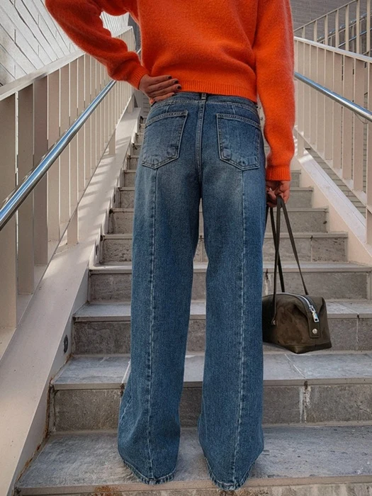 893 Back Slit Long Wide Denim Pants 893 Back Slit Long Wide Denim Pants