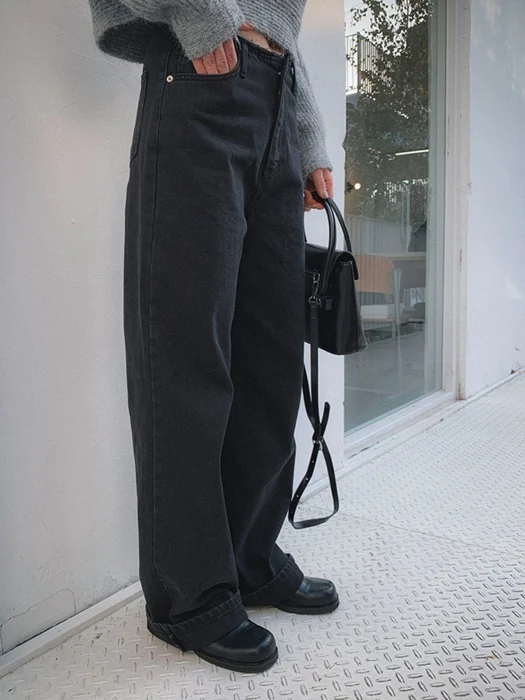 896 No Wash Black Wide Denim Pants 896 No Wash Black Wide Denim Pants