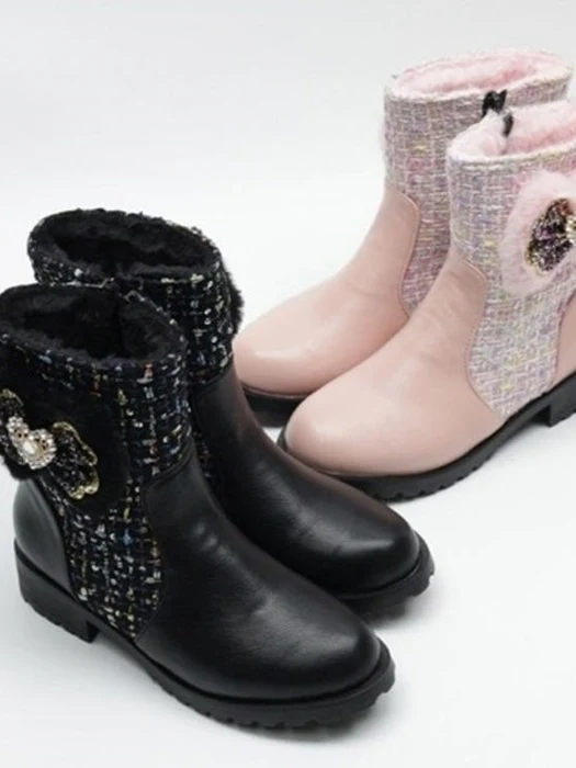 Tweed Heart Ankle Boots