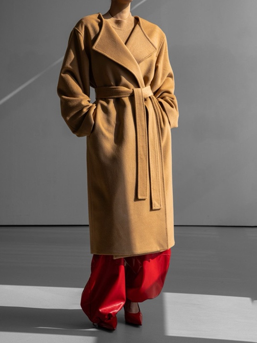 Luxe Cashmere Wool Stitch Point Robe Belted Coat Luxe Cashmere Wool Stitch Point Robe Belted Coat