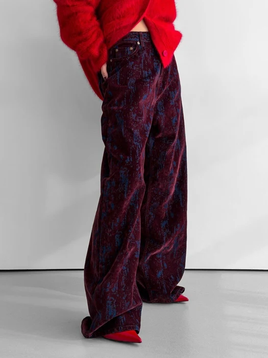 Velvet Crack Detail Denim Wide Pants Velvet Crack Detail Denim Wide Pants