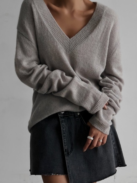 Alpaca Wool Deep V Neck Knit Top Alpaca Wool Deep V Neck Knit Top