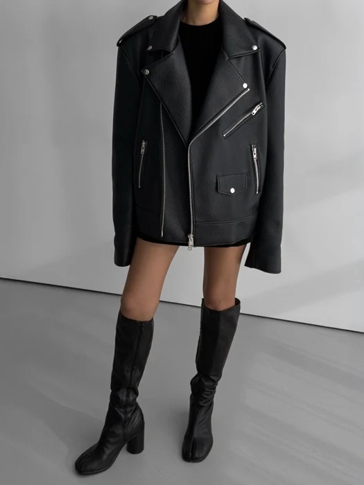 Oversized Chunky Zip Vegan Biker Jacket Oversized Chunky Zip Vegan Biker Jacket