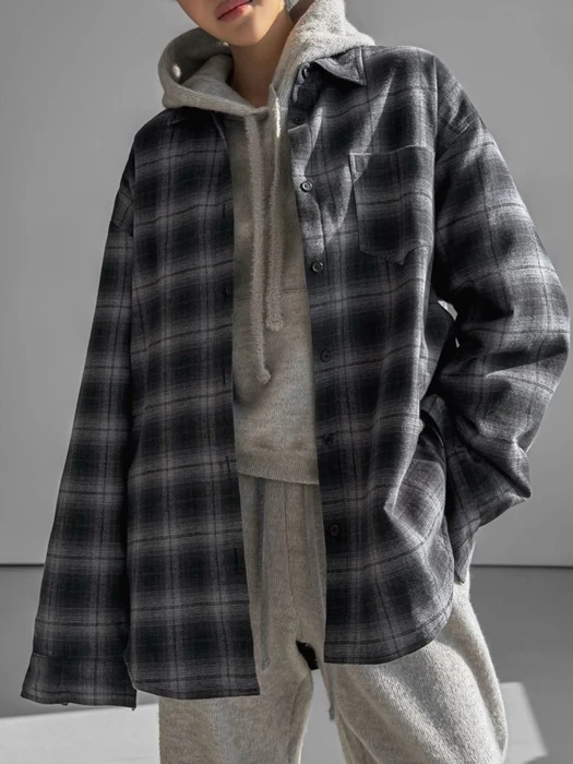 Oversized Flannel Check Quilted Button Down Shirt Jacket Oversized Flannel Check Quilted Button Down Shirt Jacket