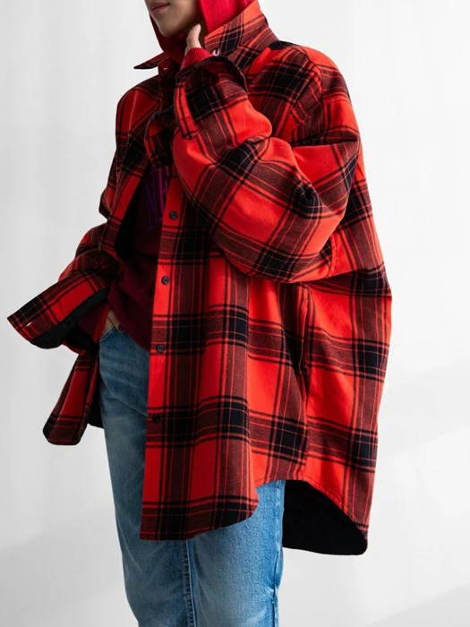 Oversized Flannel Check Quilted Button Down Shirt Jacket Oversized Flannel Check Quilted Button Down Shirt Jacket