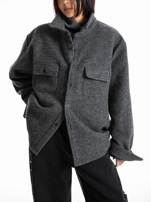 Cascentino Wool Oversized Pocket Button Down Shirt Cascentino Wool Oversized Pocket Button Down Shirt