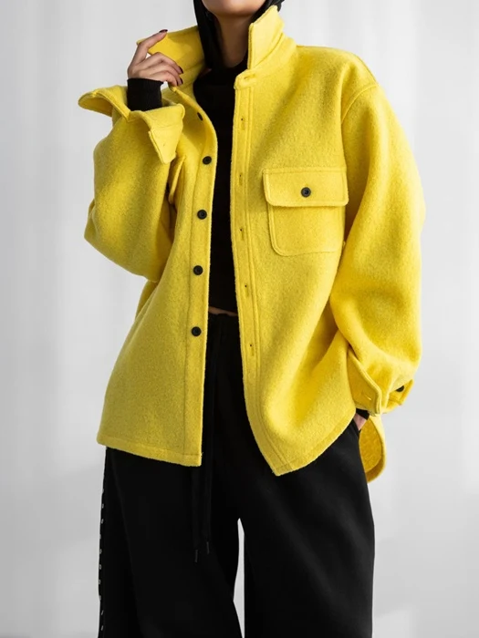 Cascentino Wool Oversized Pocket Button Down Shirt Cascentino Wool Oversized Pocket Button Down Shirt