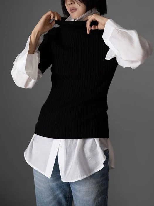 Classic Ribbed Half Turtleneck Knit Top Classic Ribbed Half Turtleneck Knit Top