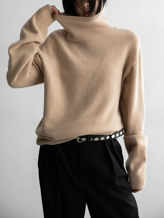 Classic Cashmere Blend Wool High Neck Knit Top Classic Cashmere Blend Wool High Neck Knit Top