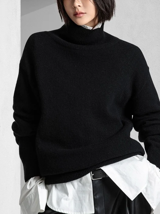 Classic Cashmere Blend Wool High Neck Knit Top Classic Cashmere Blend Wool High Neck Knit Top