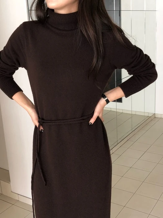 Wool Cashmere Turtleneck Robe One-piece Wool Cashmere Turtleneck Robe One-piece