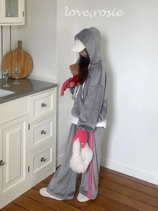 Hooded Bonjour Wide Pants Set Hooded Bonjour Wide Pants Set
