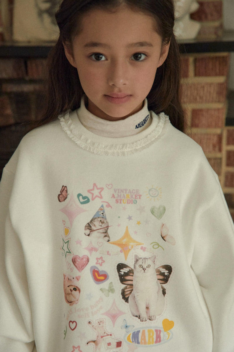 A-Market - Korean Children Fashion - #kidzfashiontrend - Cat Love Lace Sweatshirt - 4