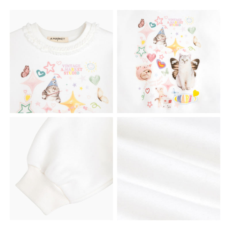 A-Market - Korean Children Fashion - #designkidswear - Cat Love Lace Sweatshirt - 12