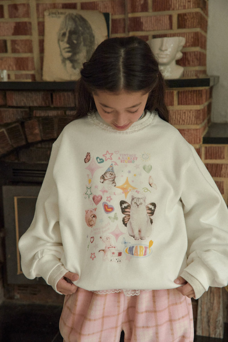 A-Market - Korean Children Fashion - #kidzfashiontrend - Cat Love Lace Sweatshirt - 3