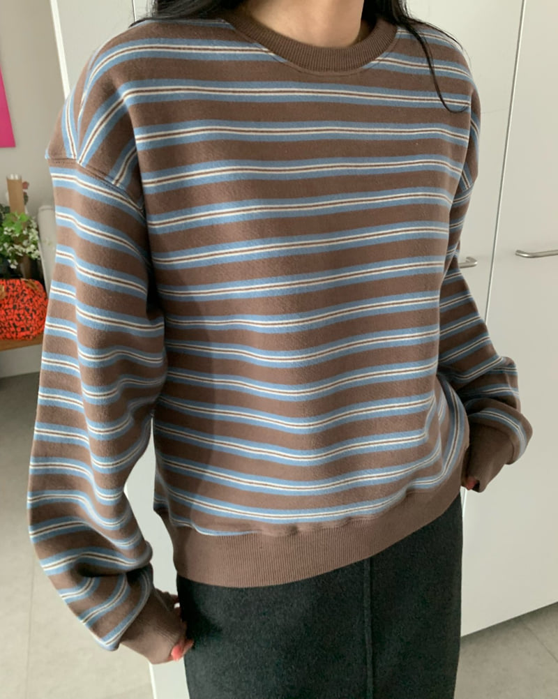 Allu - Korean Women Fashion - #womensfashion - Double Fleece Stripe Sweatshirt - 10