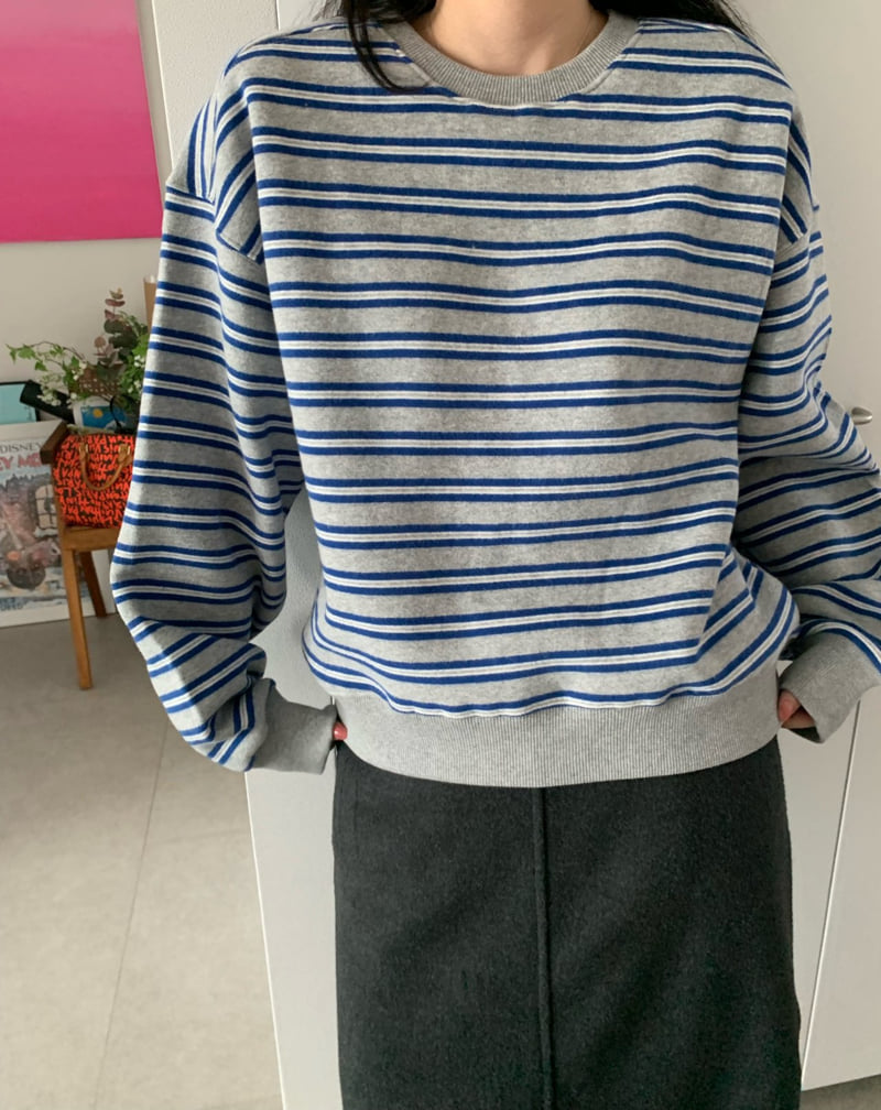 Allu - Korean Women Fashion - #womensfashion - Double Fleece Stripe Sweatshirt - 2