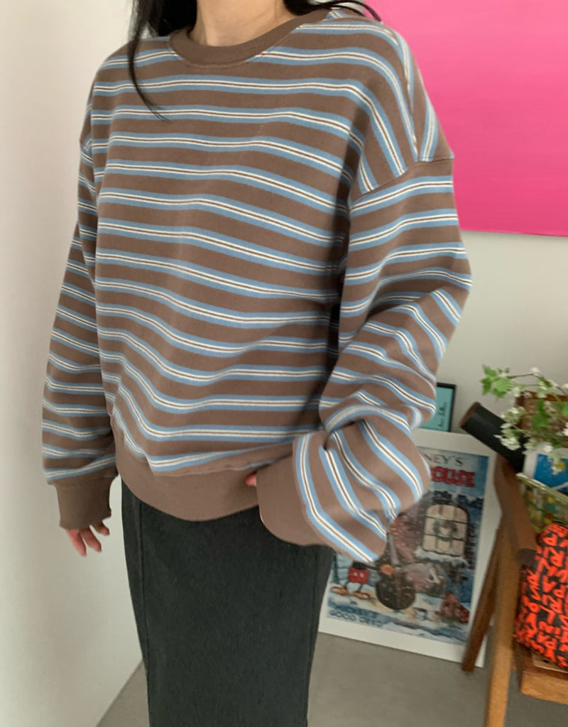 Allu - Korean Women Fashion - #womensfashion - Double Fleece Stripe Sweatshirt - 8