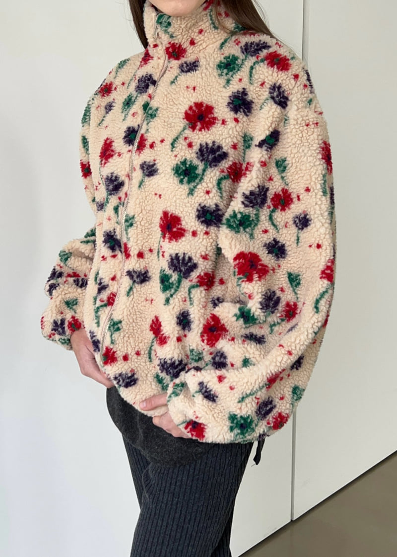 Another Avenue - Korean Women Fashion - #womensfashion - Small Floral Fleece Jacket - 11