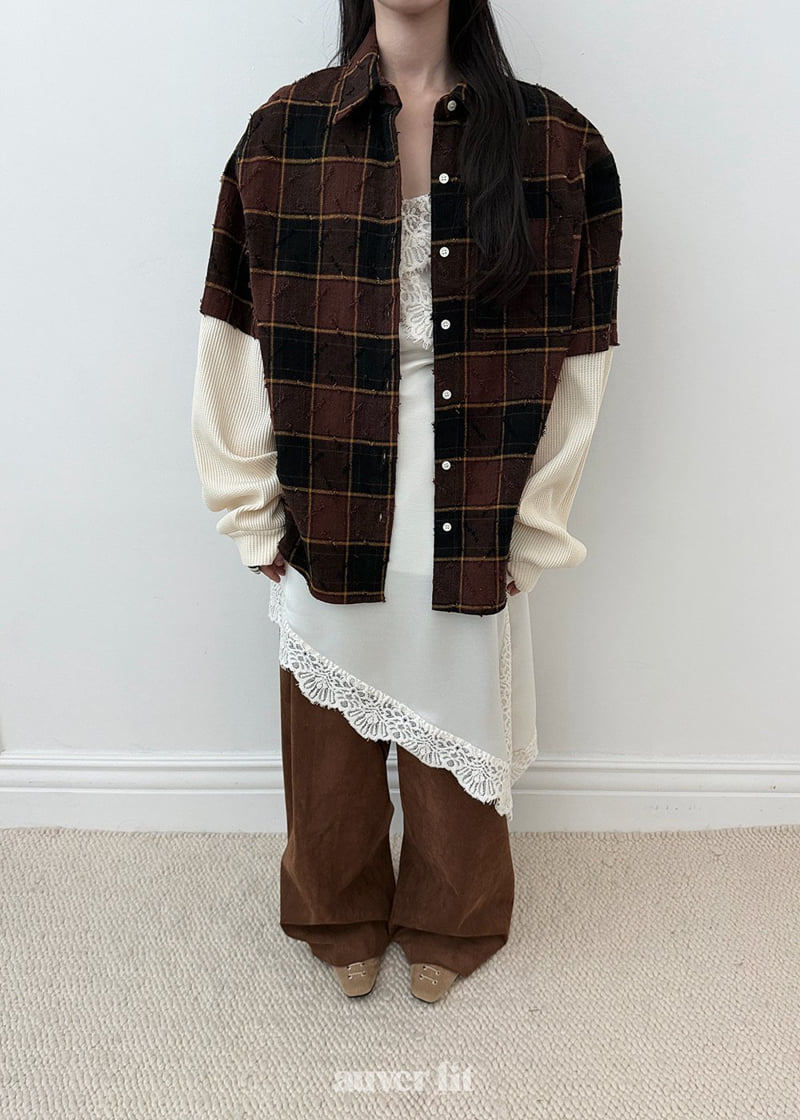 Auver_Fit - Korean Women Fashion - #momslook - Check Waffle Shirt - 6