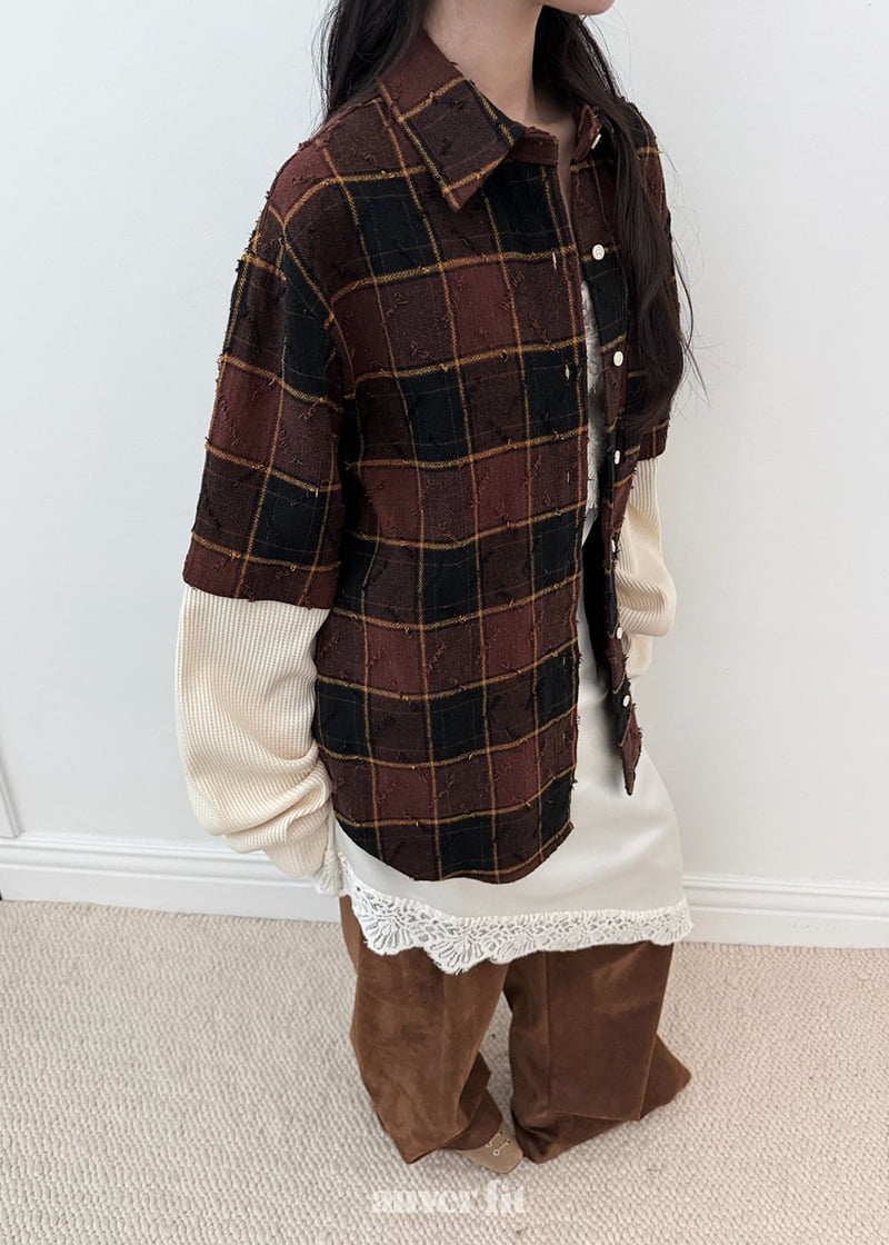 Auver_Fit - Korean Women Fashion - #momslook - Check Waffle Shirt - 8