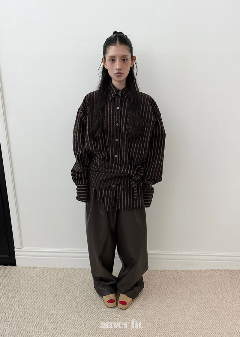 Auver_Fit - Korean Women Fashion - #momslook - Stripe Scarf Shirt