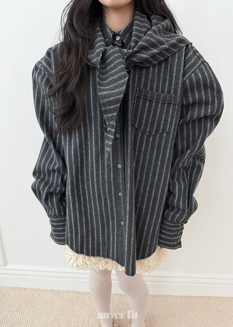 Auver_Fit - Korean Women Fashion - #shopsmall - Stripe Scarf Shirt - 8