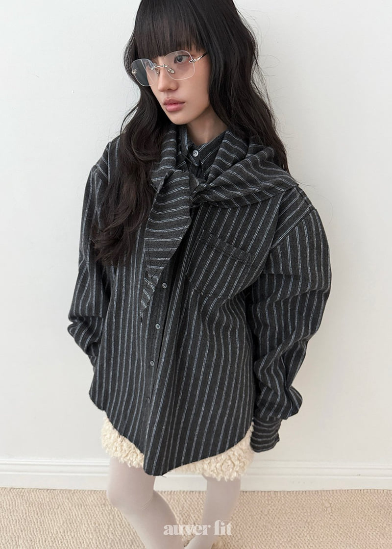 Auver_Fit - Korean Women Fashion - #thatsdarling - Stripe Scarf Shirt - 9