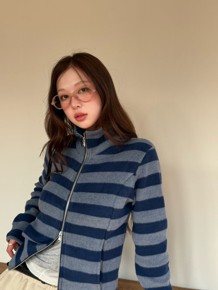 Baguette - Korean Women Fashion - #momslook - Crown Brushed Stripe Zip-Up - 5