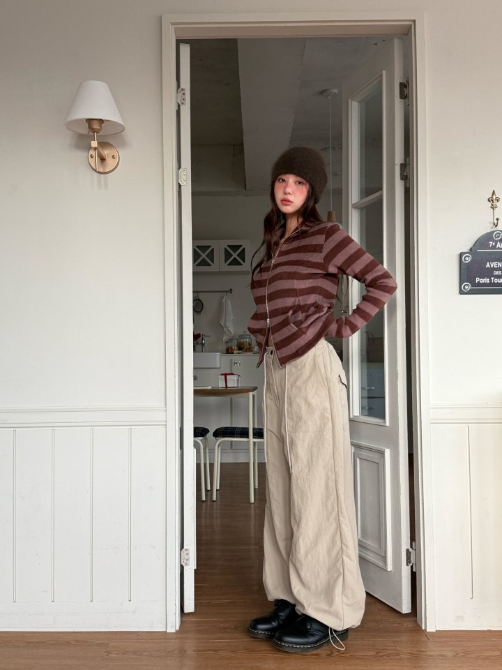 Baguette - Korean Women Fashion - #momslook - Crown Brushed Stripe Zip-Up - 9