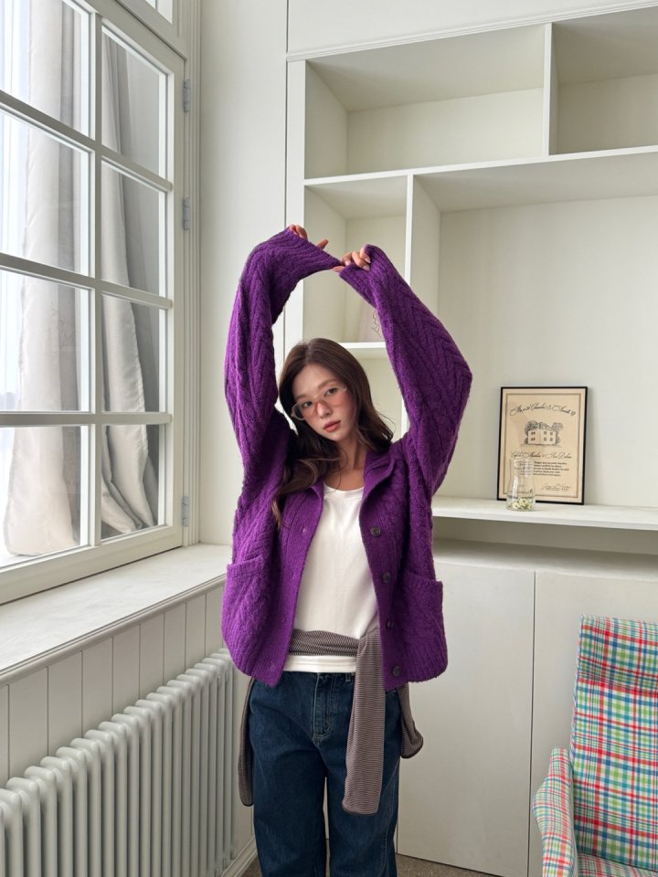 Baguette - Korean Women Fashion - #momslook - High Neck Cable Cardigan - 10