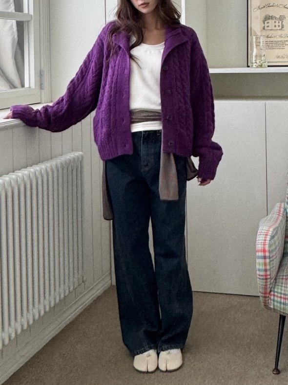 Baguette - Korean Women Fashion - #momslook - High Neck Cable Cardigan - 8